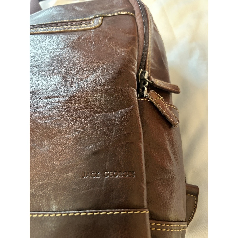 Jack Georges Voyager Brown Leather Convertible Messenger Bag to Backpack. Pre-ow - Picture 11 of 15